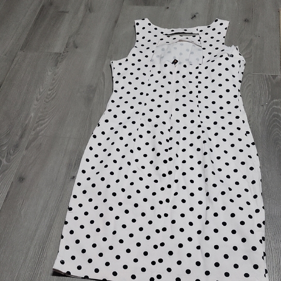 Lori M Dresses & Skirts - Elegant Black and White Polka Dot Midi Dress